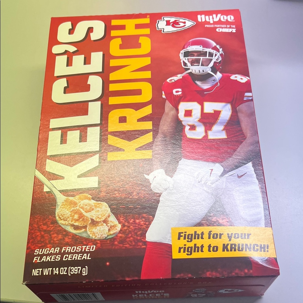 Unopened box of Travis Kelce’s Krunch cereal